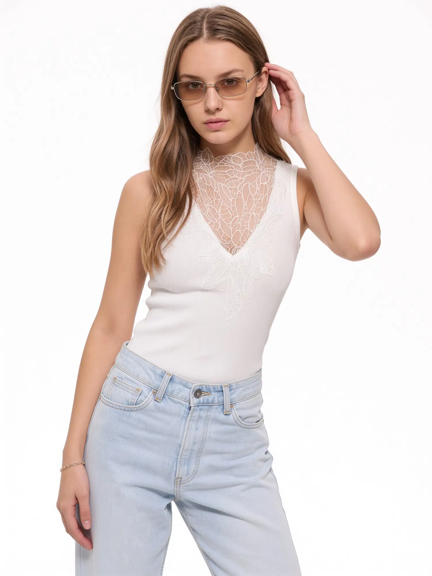 Yaka Güpür Detay Bluz 23091