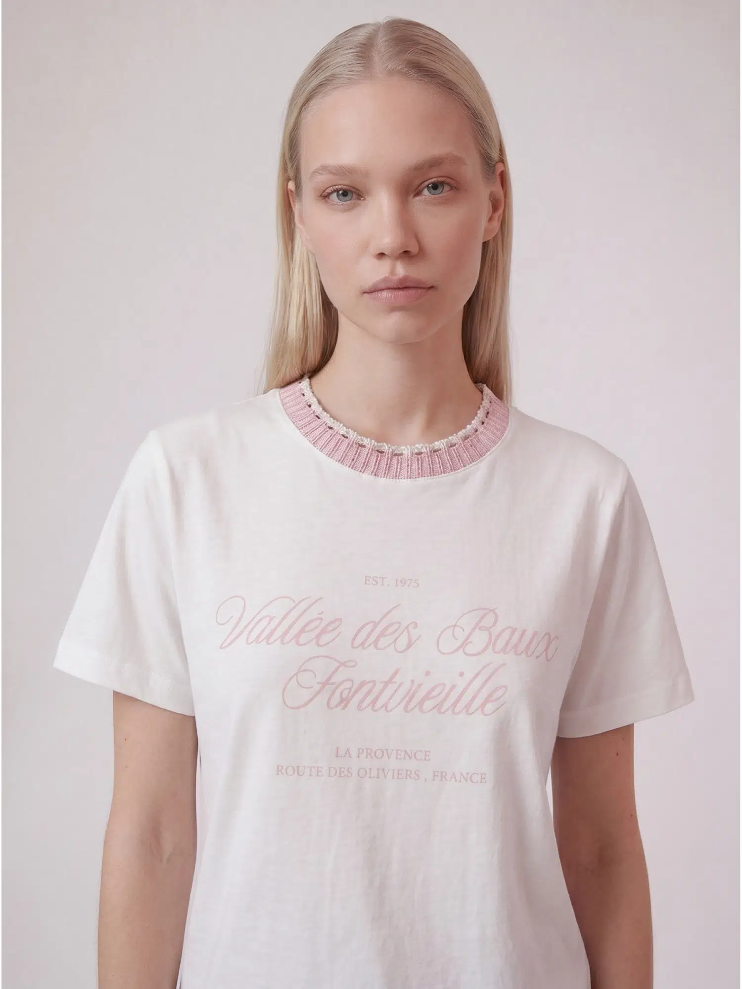 Yaka Örgü Detaylı Tshirt 22957 - EKRU PEMBE