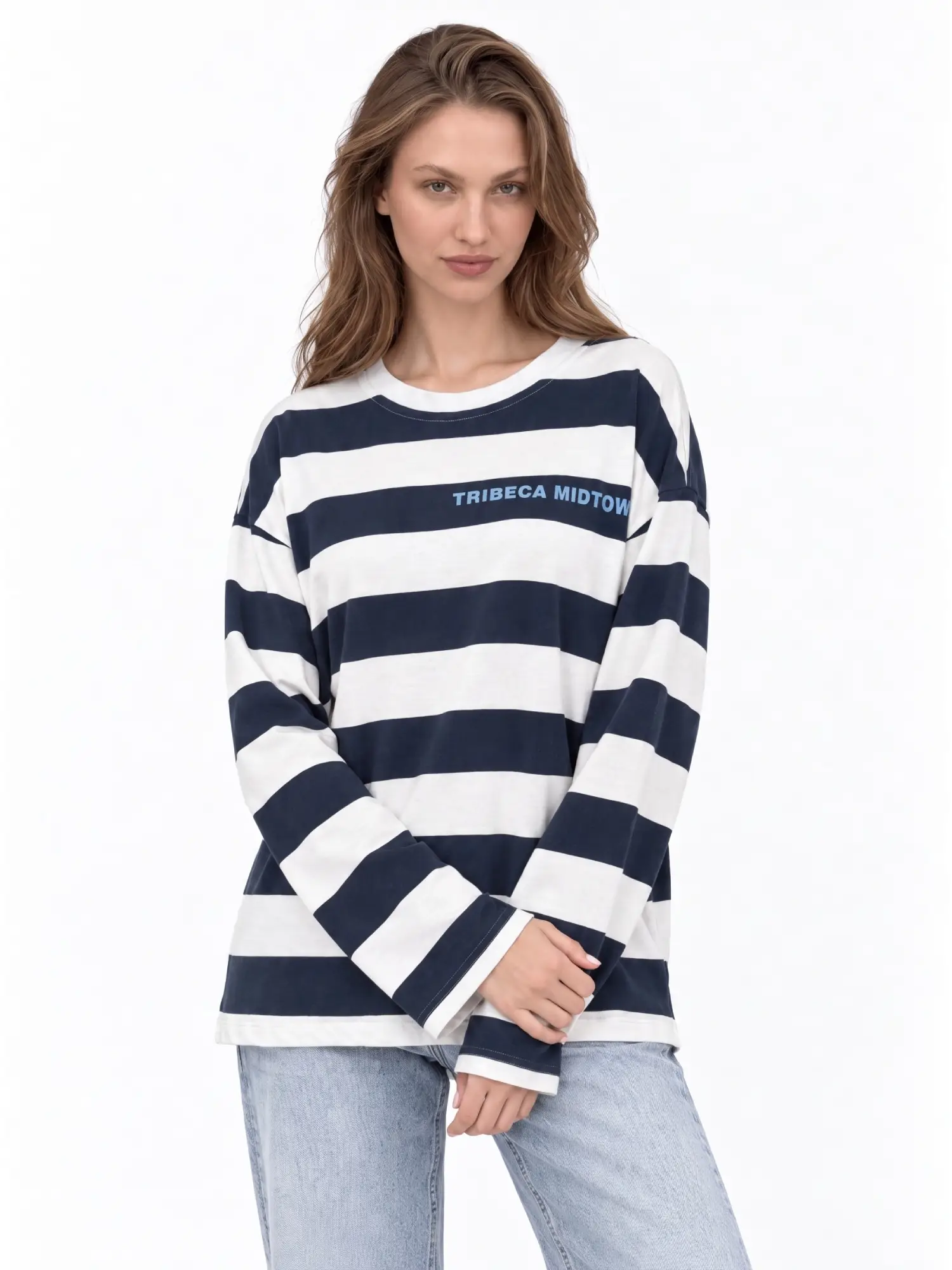 Yazı Baskılı Çizgili Sweatshirt 13155
